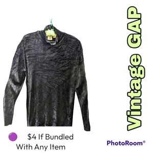 Top, Vintage GAP, Black Velvet, Shirt, Mock Turtleneck, Stretch, 🟣